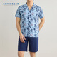 舒雅（Schiesser）男士純棉郵戳印花短袖短褲睡衣家居服套裝E9/22576H 中藍 L