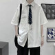 SMVP襯衫男短袖痞帥夏季港風(fēng)日系襯衣畢業(yè)季學(xué)院風(fēng)dk制服白襯衫班服 白色 3XL（165-180斤)