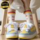 谷帝馳（GUDICHI）情侶面包鞋女秋冬學(xué)生運動(dòng)板鞋冷粘翻毛皮綠紫撞色拼接做舊滑板鞋 黃色升級版 37 一副鞋帶