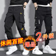 策息加絨保暖褲子男秋冬季工裝褲多口袋休閑褲男束腳工作褲運動(dòng)長(cháng)褲 411黑色+322黑色 XL -建議110-130斤左右