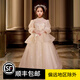 小咔衣濃女童禮服裙長(cháng)袖蓬蓬公主裙兒童主持人鋼琴演出服花童婚紗女孩秋季 香檳色長(cháng)袖3934長(cháng)款 140