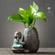 桌面擺件陶瓷 禪意小和尚茶寵擺件創(chuàng)意綠蘿水培植物小花器辦公桌裝飾擺件水培花瓶 哥窯花器靜心