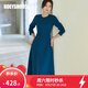 ROEYSHOUSE羅衣知性孔雀綠針織連衣裙女冬裝新款收腰系帶a擺裙子07462 孔雀綠 S
