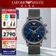 安普里奧·阿瑪尼（Emporio Armani）手表石英男表商務(wù)三眼 新年七夕情人節生日禮物送男友老公禮盒 藍盤(pán)鋼織編帶AR1979