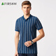 杉杉【純棉】短袖T恤男夏季新款休閑條紋上衣中年親膚透氣polo半袖男 牛仔褲 XL (180/96A)