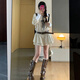 爾山集長袖連衣裙女秋冬v領(lǐng)襯衫裙2024新款美式短裙 條紋v領(lǐng)長袖連衣裙米白M碼