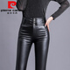 皮爾卡丹（pierre cardin）皮褲女2025新款加絨保暖新款秋冬高腰加厚外穿打底褲亞光pu仿皮緊 4扣黑色 加絨 2XL