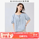 佐丹奴短袖襯衫女純棉府綢綁帶壓褶插肩法式圓領(lǐng)氣質(zhì)小衫13345305