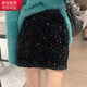 確彤蕾絲裙絲絨a字高腰短裙女半身裙春秋半裙黑色顯瘦閃亮重工裙子A 黑色 S 建議70至90斤