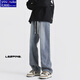 尤芮軻胖子大碼230斤水洗漸變牛仔褲男薄款夏季高街青少年寬松大碼直筒 藍色 L 115至130斤可穿