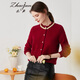 兆君秋冬圓領(lǐng)羊絨衫女裝本命年珍珠毛衣外套加厚紅色針織衫上衣 石榴紅 XL