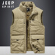 JEEP SPIRIT吉普馬甲秋冬季男寬松加絨加厚立領(lǐng)純色中老年棉衣 卡其色 XL