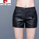皮爾卡丹（pierre cardin）2025秋冬新款皮短褲女開(kāi)叉顯瘦直筒外穿胖m妹大碼小個(gè)子水洗pu皮 黑色 L 28