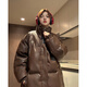 QGF美式pu皮棉服女冬季新款設計感小眾棉衣外套寬松加厚保暖立領(lǐng)棉襖 咖色 L