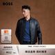 BOSS博斯【禮物】【機車風(fēng)羊皮】男士立領(lǐng)雙拉鏈復(fù)古風(fēng)皮夾克 001-黑色 M (48)