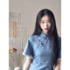 以歐（YIOU）民國風(fēng)復古新中式旗袍改良藍色小個(gè)子年輕少女款連衣裙夏季秋9199 藍色 M