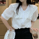 FZMF 白色娃娃領泡泡袖上衣女夏季2022新款設計感小眾甜美韓系襯衫 白色 6003# M 90斤-105斤