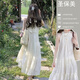 圣保美無(wú)袖掛脖吊帶裙連衣裙女裝夏季新款女士夏裝海邊沙灘裙度假長(cháng)裙子 白色 M碼