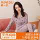 新一步（XINYIBU）純棉印花保暖內(nèi)衣女秋冬棉打底衫線衣線褲中老年秋衣秋褲薄款套裝 1983-柔情紫（蕾絲圓領(lǐng)） XL