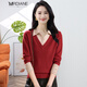 Mrdiane wei假兩件針織衫女寬松毛衣女士時(shí)尚百搭翻領(lǐng)打底衫上衣 紅色 均碼 