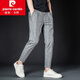 皮爾卡丹春夏季新款九分褲男韓版修身男士休閑褲子薄款透氣亞麻小腳褲針織 灰色 28