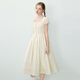 樂(lè )町優(yōu)雅大圓領(lǐng)仙女裙蝴蝶結設計氣質(zhì)法式長(cháng)款連衣裙 米黃（現貨） M