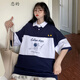 戀的翻領(lǐng)T恤女寬松韓版學(xué)生高中生初中生女生短袖衣服夏天原宿風(fēng)夏季潮流少女中學(xué)生女孩可愛polo衫上衣 藏青色 均碼
