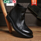 卡帝樂(lè )鱷魚(yú)（CARTELO）馬丁靴男冬季皮靴英倫高幫男鞋頭層牛皮單層靴子工裝鞋皮鞋真皮靴 黑色 39尺碼偏大一碼