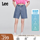 Lee涼涼褲25新品經(jīng)典五袋款設(shè)計(jì)輕薄天絲女百慕大牛仔短褲顯瘦潮 中藍(lán)色 25