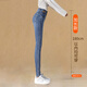 丹仔 牛仔褲女高個(gè)子2021新款高腰小腳褲顯瘦緊身淺色鉛筆褲子 藍色加長(cháng)款 M
