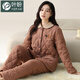 葉盼（yepan）睡衣女冬季三層加厚加絨梭織夾棉2025新款秋冬款珊瑚絨超厚家居服 2412-棕紅 L (165) ：建議95-115斤穿著(zhù)