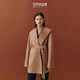 三只小山羊大翻領(lǐng)短款連帽高級感通勤100純羊絨女士大衣早春春裝外套 駝色 L