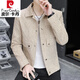 皮爾卡丹（pierre cardin）春秋男士夾克翻領(lǐng)格子韓版潮流修身加絨外套帥氣上衣 卡其 XL 【適合126-140斤】