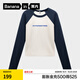蕉內（Bananain）非常服520Color女士棉感主題長(cháng)袖拼色休閑T恤顯瘦辣妹T恤秋冬新品 暖白拼深空藍 L