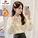 皮爾卡丹（pierre cardin）蕾絲娃娃領(lǐng)襯衫女長(cháng)袖秋冬裝韓版氣質(zhì)內搭加絨加厚洋氣打底上衣潮 【-杏 -6112【袖子有絨】 加絨 L 110-120斤