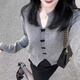 沂歆毛衣針織衫女外套衣服女裝秋季2025新款春裝長袖上衣小個子顯瘦 【灰色】v領(lǐng)黑蝴蝶結(jié)針織衫 均碼 【建議體重約90-120斤】