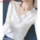 LOVER RUCCI純棉長(zhǎng)袖打底衫女2025春秋冬新款內(nèi)搭修身洋氣白色薄款V領(lǐng)T恤上衣 純白色（純色質(zhì)量更好） L
