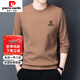 皮爾卡丹高檔秋季純棉長(cháng)袖t恤男圓領(lǐng)套頭印花加絨衛衣男雙面德絨大碼寬松 小字母駝色 3XL【建議體重170185斤】