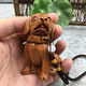 手把件黃花梨十二生肖狗木雕手把件旺財(cái)木質(zhì)工藝品實(shí)木文玩車掛繩 狗帶繩子