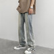迪伽達淺色彈力牛仔褲子男春季2023美式復古水洗做舊褲子男夏季寬松 YMQNZ-8826 復古色 XL【建議125-140斤】