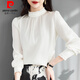 皮爾卡丹（pierre cardin）重磅真絲襯衫女長(cháng)袖2024春裝新款木耳邊立領(lǐng)桑蠶絲上衣打底衫小衫 白色 M
