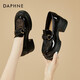 達(dá)芙妮（DAPHNE）單鞋女粗跟網(wǎng)面透氣高跟小皮鞋夏季新款夏百搭時(shí)尚金屬樂福鞋 黑色 跟高6.5cm 36 (230mm)