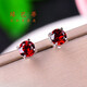金店同款 莫桑比克石榴石耳釘女S925銀鑲紅寶石水晶耳環(huán)耳墜氣質(zhì)簡(jiǎn)約 純銀石榴石6X6毫米