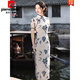 皮爾卡丹（pierre cardin）改良旗袍2024新款女夏年輕日常新中式絕美國風(fēng)素雅初夏氣質(zhì)連衣裙 墨嵐 XL