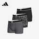 ADIDASAdidas阿迪達斯運動(dòng)內褲男吸濕透氣平角褲速干可外露腰頭3條裝 黑色+黑色印花+灰色 3條 2XL (建議190-210斤）