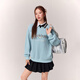 CHUU字母印花衛(wèi)衣女2025年冬季新品撞色拼接翻領(lǐng)寬松套頭長袖上衣 灰藍 均碼