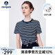 Navigare意大利小帆船短袖T恤女夏季純棉條紋體恤衫時(shí)尚顯瘦圓領(lǐng)百搭汗衫 海軍藍(lán)/白 L