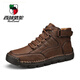 西域駱駝（VANCAMEL）寬肥腳馬丁靴男48皮面冬季加絨真皮棉鞋46潮男大碼短靴47休閑 棕色 42