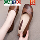 卡帝樂(lè )鱷魚(yú)（CARTELO）高檔牛筋軟底真皮女鞋超軟春秋秋款中老年媽媽鞋平底軟皮鞋淺口圓 棕色 頭層軟牛皮 40