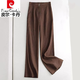 皮爾卡丹（pierre cardin）品牌亞麻闊腿褲女高腰垂感直筒褲百搭顯瘦棉麻休閑褲 咖啡色(少量) L【建議105-125斤】